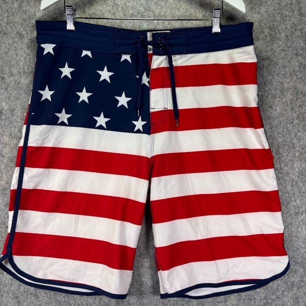 Old Navy California American Flag Board Shorts Mens Sz 36 Drawstring Swim Trunks - Picture 2 of 16